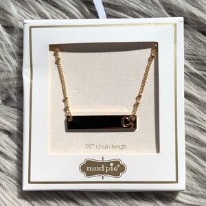 Mudpie Jewelry Goldtone Initial "C" Monogram Bar Necklace with 16" Chain